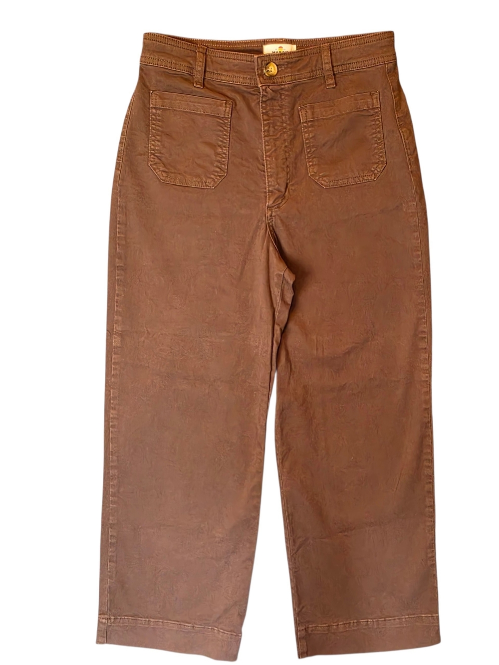 Marine Layer Womans 10 Bridget Cotton High Waist Wide Leg Crop Brown Preppy